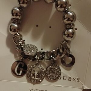 Guess Silver Beaded Charm Bracelet